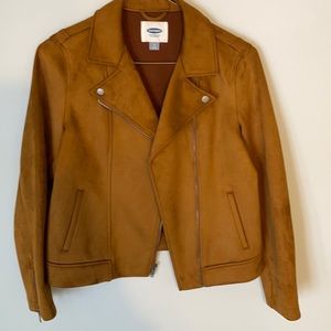 Golden brown, faux suede like moto jacket.